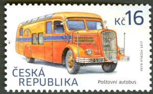 Známka - Historické dopravní prostředky: poštovní autobus