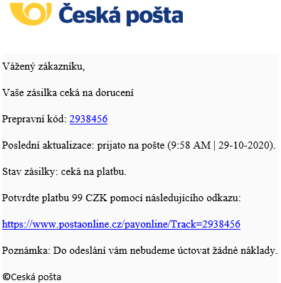 Česká pošta varuje před podvodnými e-maily, vydávajícími se za Českou poštu  - 2020 - Česká pošta
